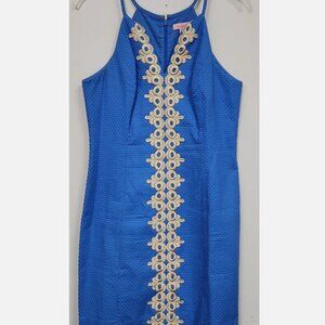 Lilly Pulitizer Blue Dress with Gold Embroidery Size 6